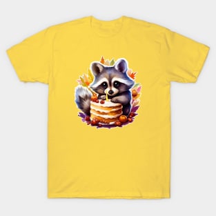 Fall Happy birthday Raccoon with a birthday cake T-Shirt